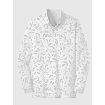 Cycle-Print Vintage Floral Pattern Printing Men‘s Long Sleeve Polo