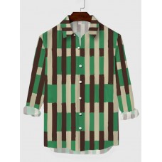 Plaid Series Artistic Hand Painted Colorblock Stripes Men's Long Sleeve Shirt