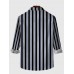 Vertical Stripe Black And ShadeBlue Stitching Button Down Men's Long Sleeve Shirt