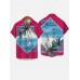 Summer Geometric Water Ripple Element and Coconut Tree Printing Men's Short Sleeve Shirt