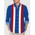 Vintage Blue & Red & White Stitching Printing Men's Long Sleeve Shirt