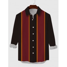 Retro Red And Brown Printing Men's Long Sleeve Shirt